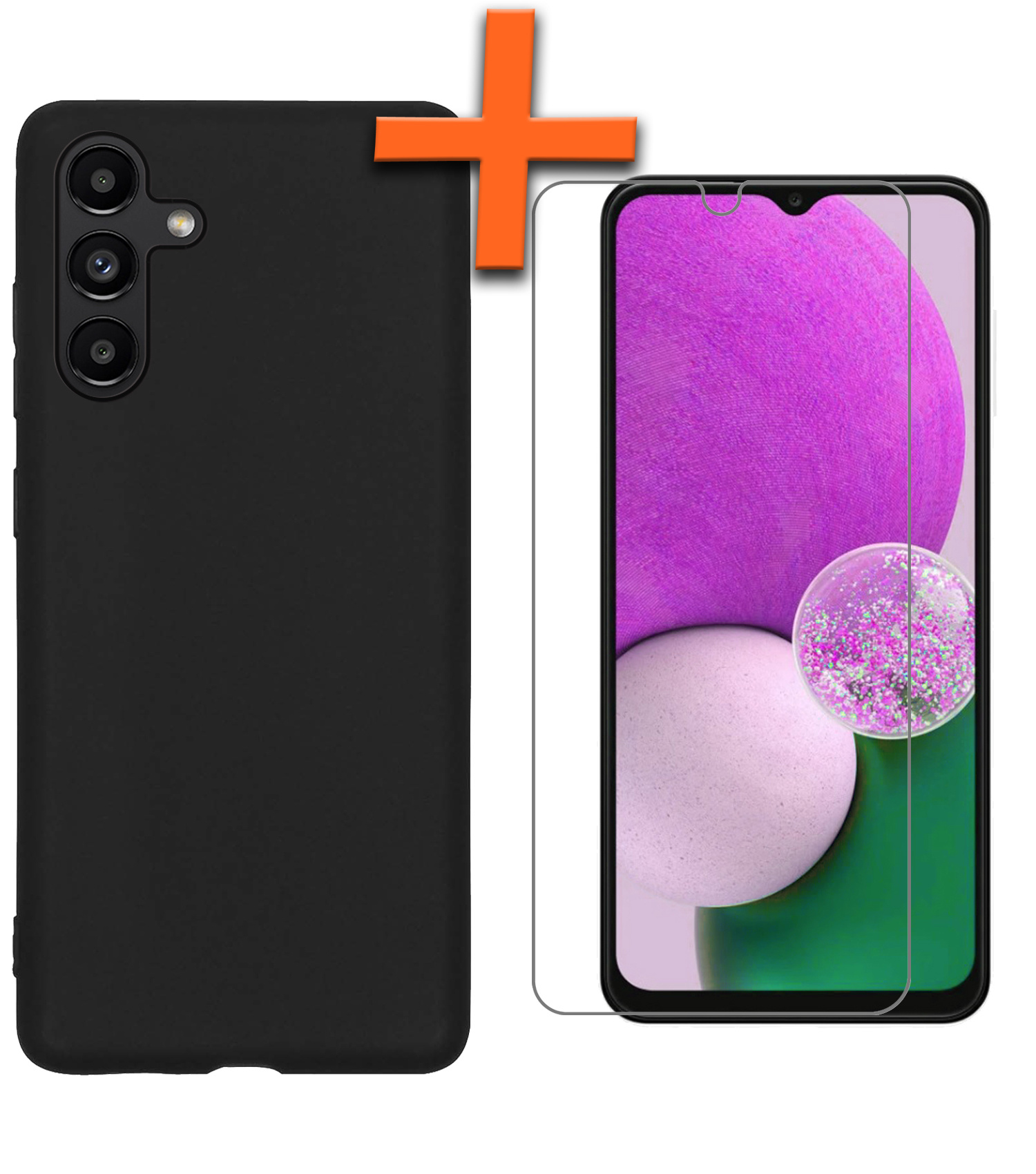 Nomfy Hoesje Geschikt voor Samsung A13 5G Hoesje Siliconen Cover Case Met Screenprotector - Hoes Geschikt voor Samsung Galaxy A13 5G Hoes Back Case - Zwart