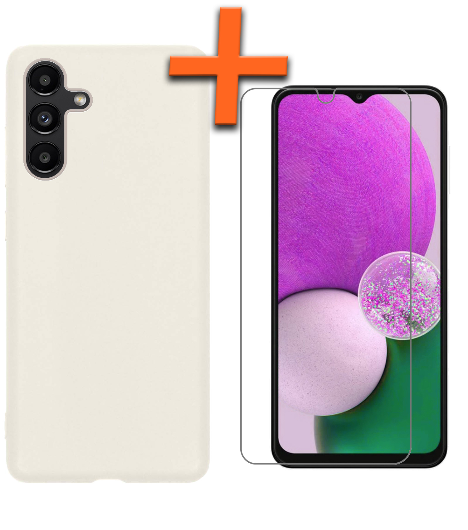 Nomfy Hoesje Geschikt voor Samsung A13 5G Hoesje Siliconen Cover Case Met Screenprotector - Hoes Geschikt voor Samsung Galaxy A13 5G Hoes Back Case - Wit