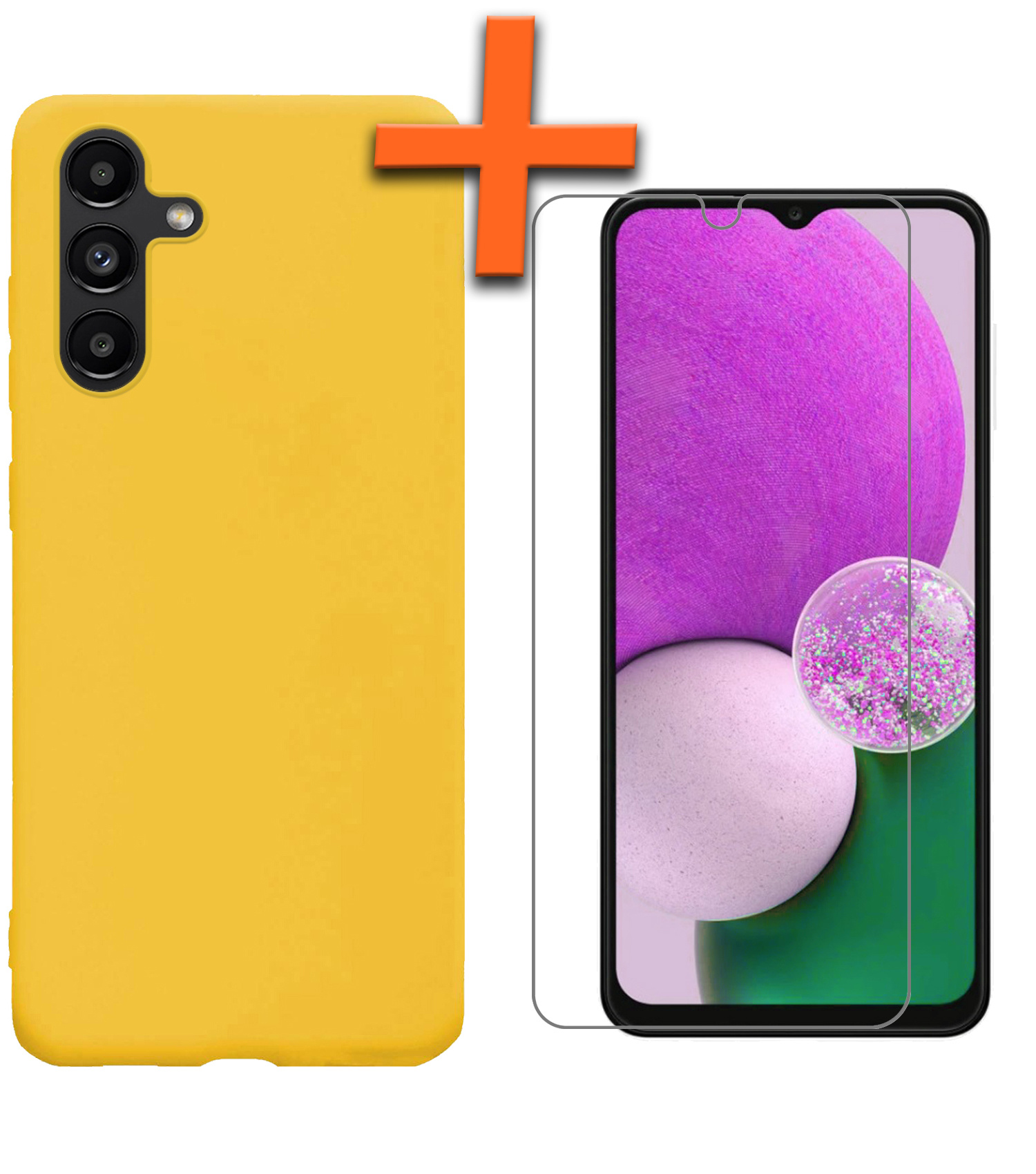 Nomfy Hoesje Geschikt voor Samsung A13 5G Hoesje Siliconen Cover Case Met Screenprotector - Hoes Geschikt voor Samsung Galaxy A13 5G Hoes Back Case - Geel