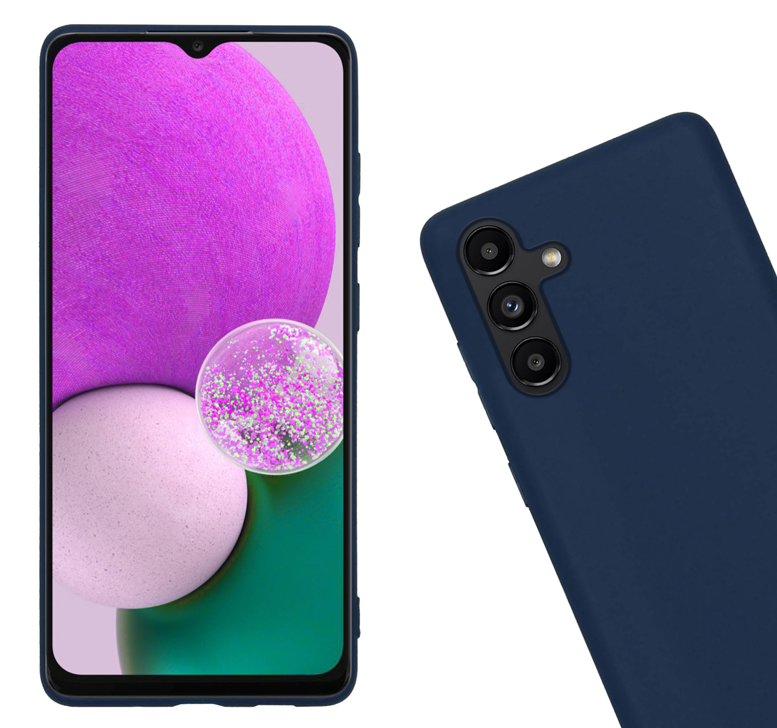 Nomfy Hoesje Geschikt voor Samsung A13 5G Hoesje Siliconen Cover Case Met Screenprotector - Hoes Geschikt voor Samsung Galaxy A13 5G Hoes Back Case - Donkerblauw