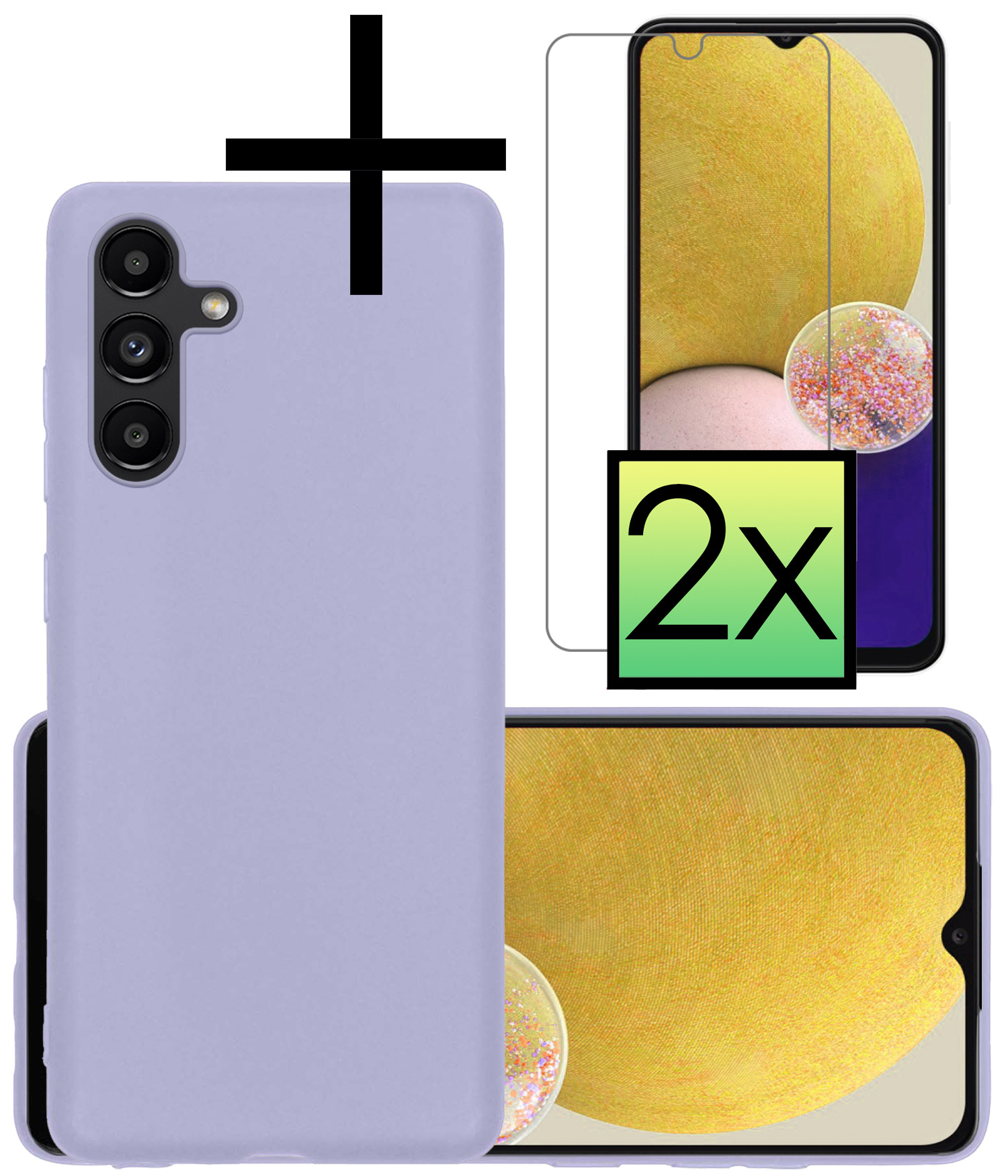 NoXx Hoes Geschikt voor Samsung A13 5G Hoesje Cover Siliconen Back Case Hoes Met 2x Screenprotector - Lila