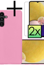 NoXx Hoes Geschikt voor Samsung A13 5G Hoesje Cover Siliconen Back Case Hoes Met 2x Screenprotector - Lichtroze
