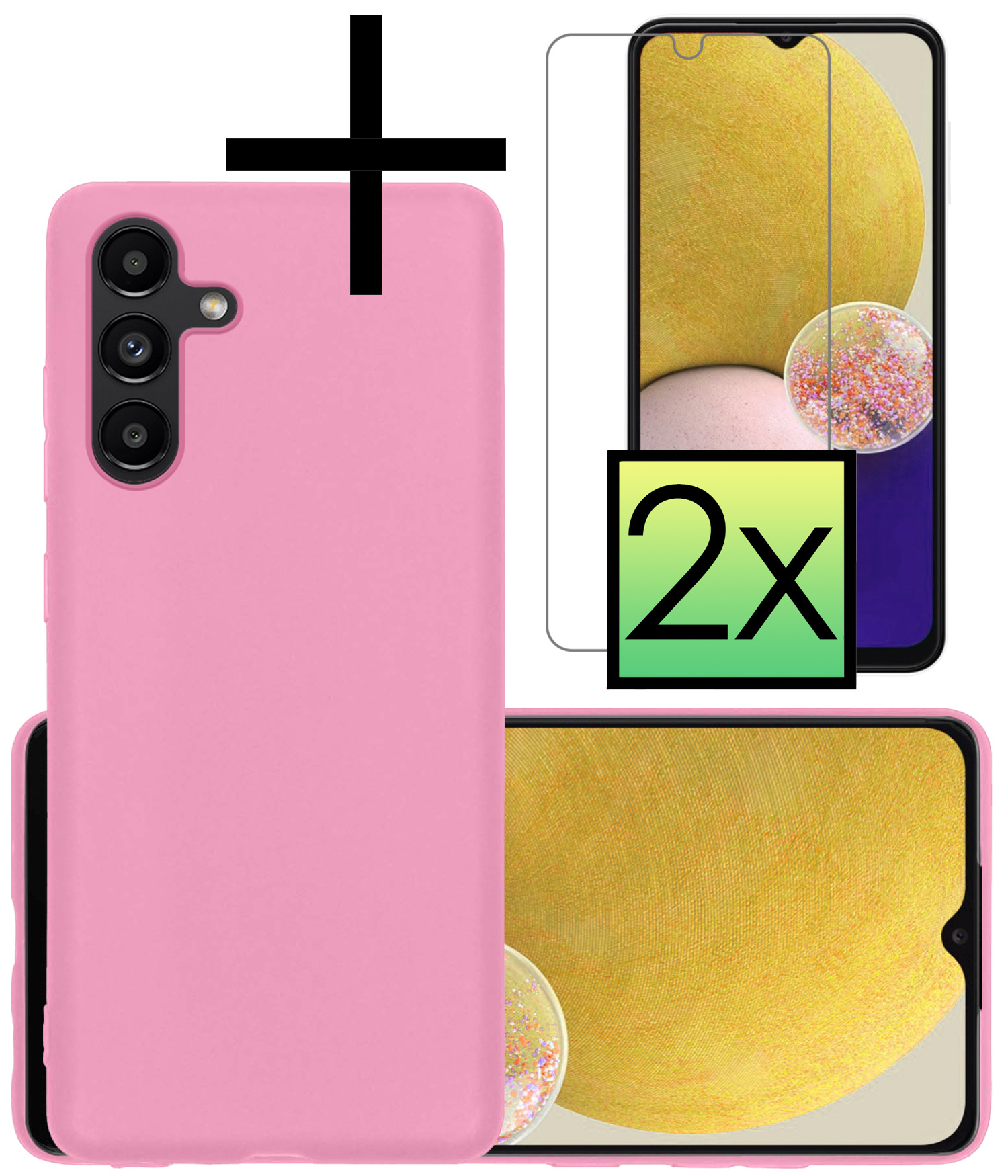 NoXx Hoes Geschikt voor Samsung A13 5G Hoesje Cover Siliconen Back Case Hoes Met 2x Screenprotector - Lichtroze