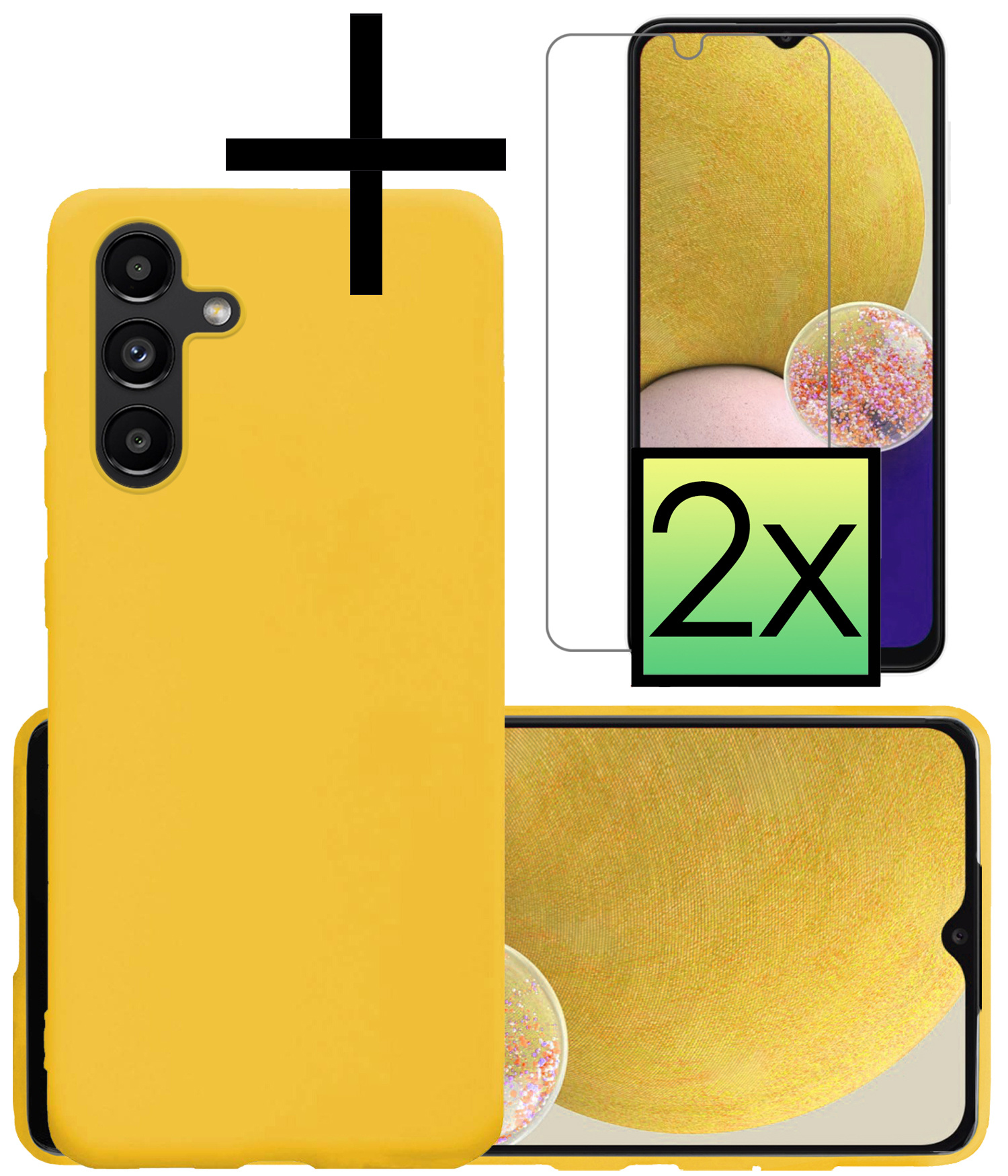 NoXx Hoes Geschikt voor Samsung A13 5G Hoesje Cover Siliconen Back Case Hoes Met 2x Screenprotector - Geel