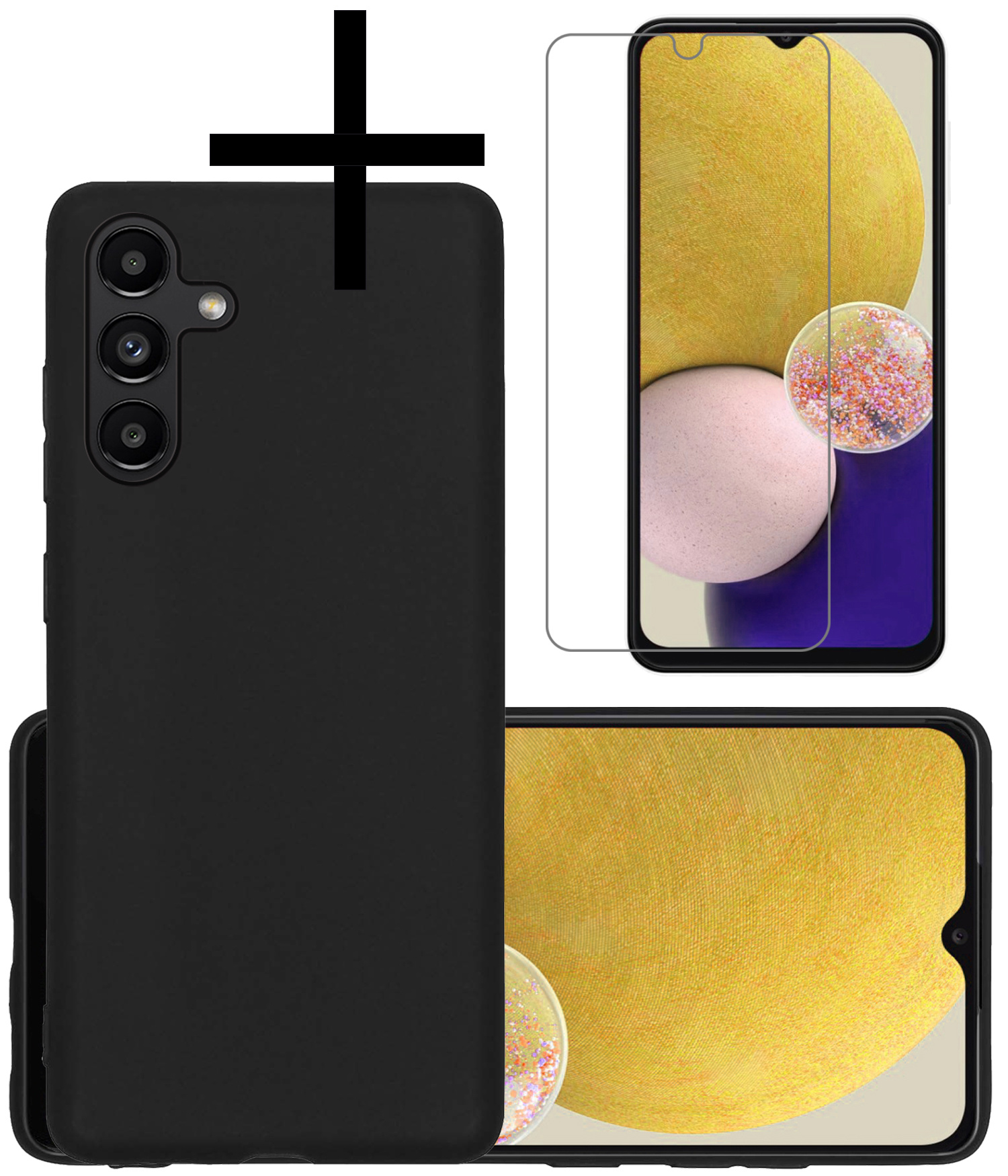 NoXx Hoes Geschikt voor Samsung A13 5G Hoesje Cover Siliconen Back Case Hoes Met Screenprotector - Zwart