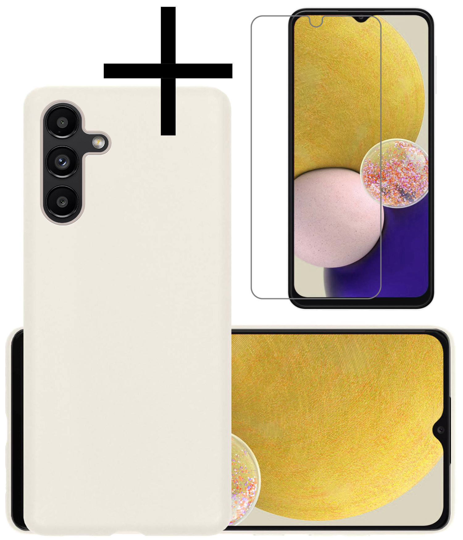 NoXx Hoes Geschikt voor Samsung A13 5G Hoesje Cover Siliconen Back Case Hoes Met Screenprotector - Wit