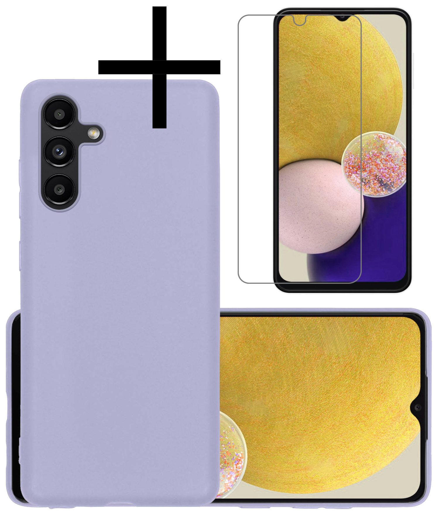 NoXx Hoes Geschikt voor Samsung A13 5G Hoesje Cover Siliconen Back Case Hoes Met Screenprotector - Lila