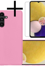 NoXx Hoes Geschikt voor Samsung A13 5G Hoesje Cover Siliconen Back Case Hoes Met Screenprotector - Lichtroze