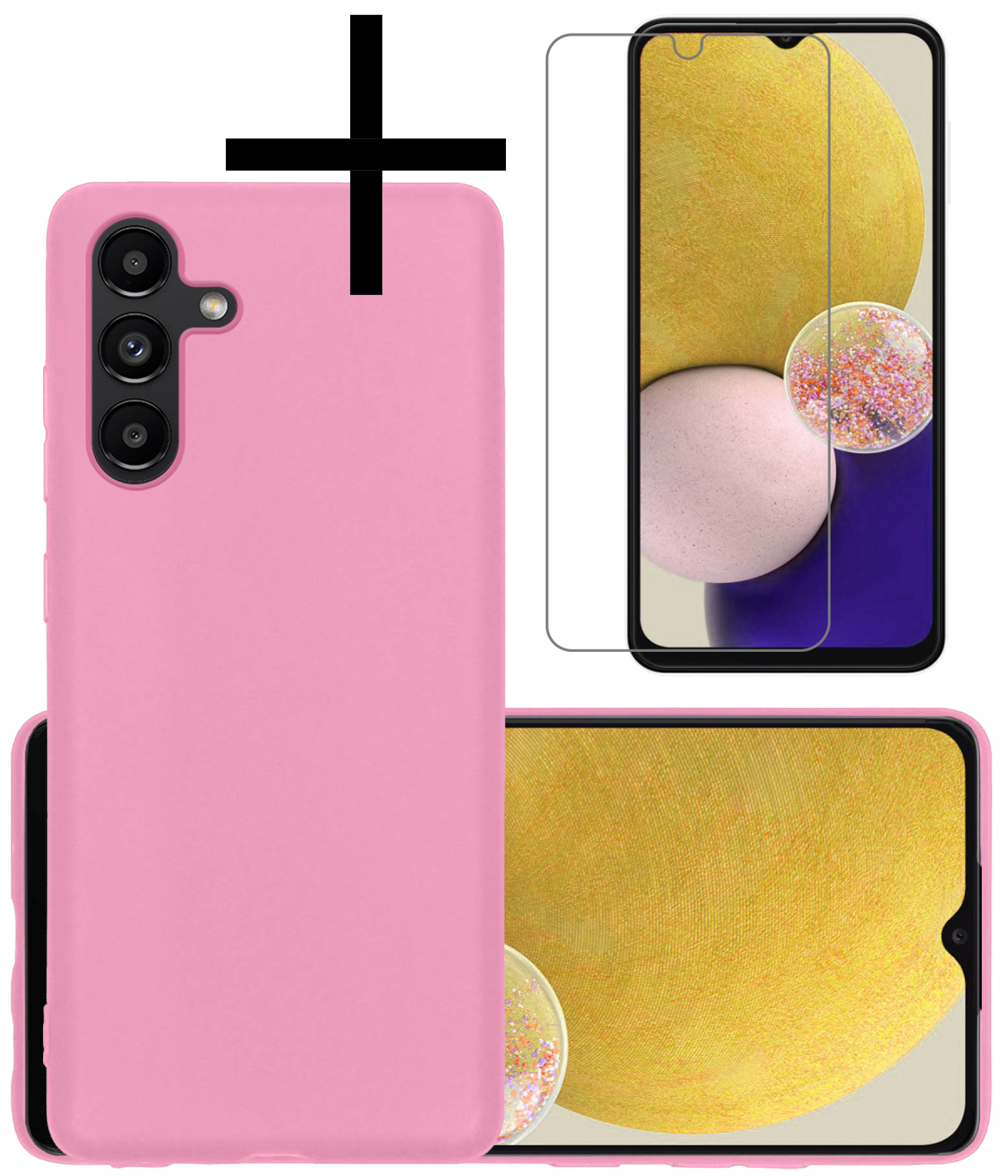 NoXx Hoes Geschikt voor Samsung A13 5G Hoesje Cover Siliconen Back Case Hoes Met Screenprotector - Lichtroze