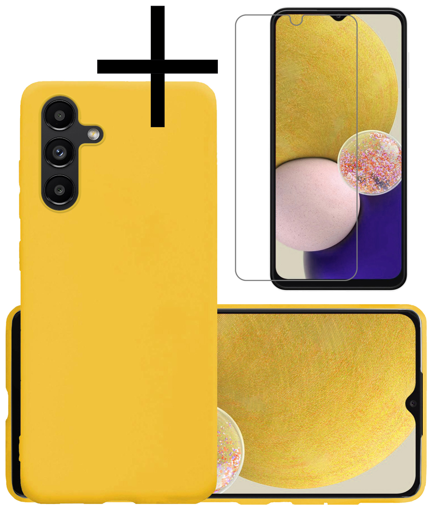 NoXx Hoes Geschikt voor Samsung A13 5G Hoesje Cover Siliconen Back Case Hoes Met Screenprotector - Geel