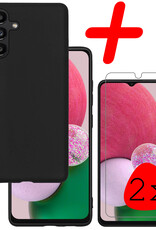 BASEY. Hoes Geschikt voor Samsung A13 5G Hoesje Siliconen Back Cover Case Met 2x Screenprotector - Hoesje Geschikt voor Samsung Galaxy A13 5G Hoes Cover Hoesje - Zwart