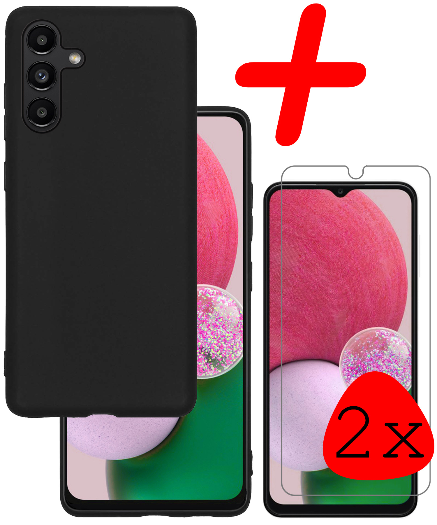 BASEY. Hoes Geschikt voor Samsung A13 5G Hoesje Siliconen Back Cover Case Met 2x Screenprotector - Hoesje Geschikt voor Samsung Galaxy A13 5G Hoes Cover Hoesje - Zwart