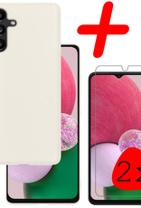 BASEY. Hoes Geschikt voor Samsung A13 5G Hoesje Siliconen Back Cover Case Met 2x Screenprotector - Hoesje Geschikt voor Samsung Galaxy A13 5G Hoes Cover Hoesje - Wit
