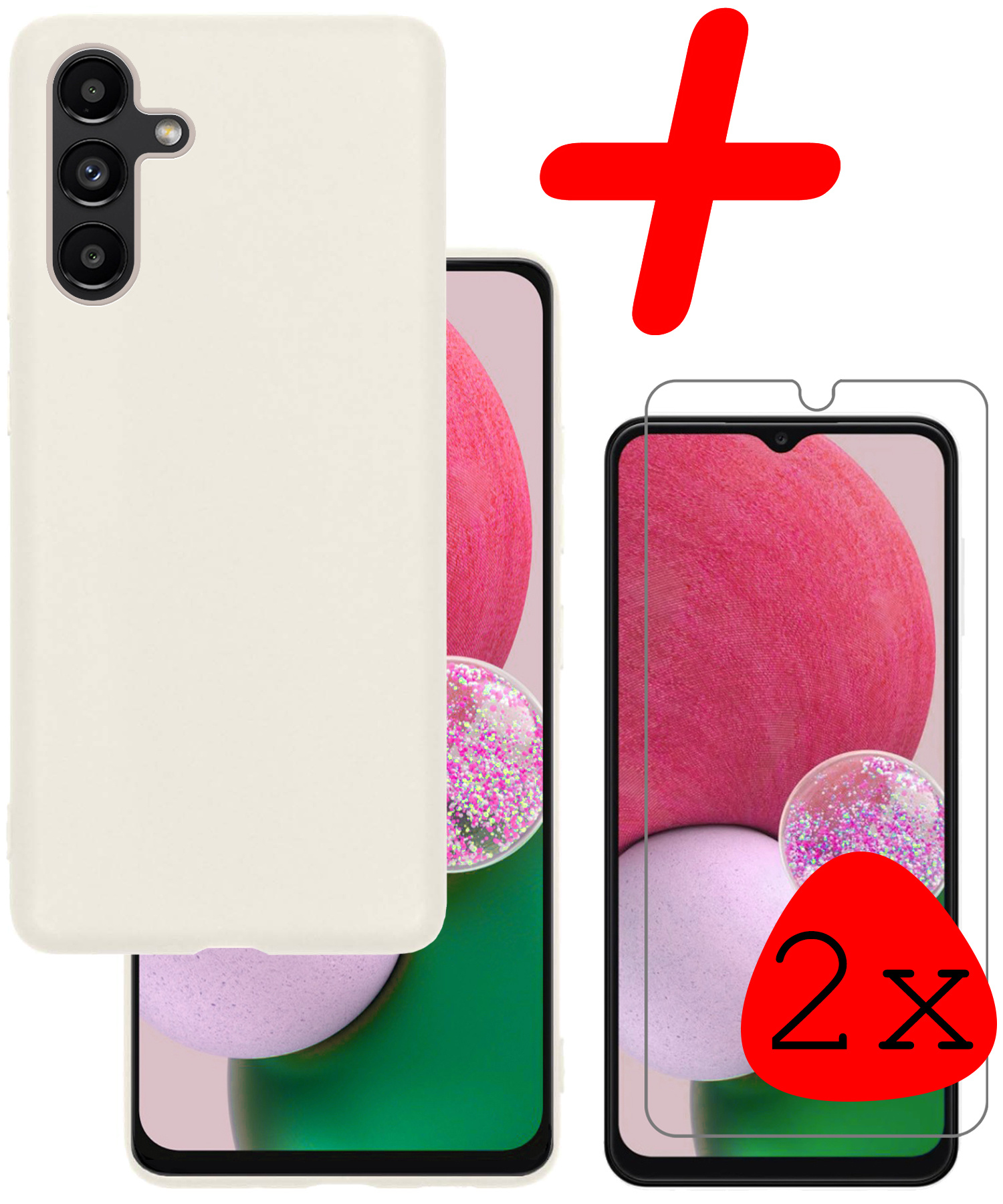 BASEY. Hoes Geschikt voor Samsung A13 5G Hoesje Siliconen Back Cover Case Met 2x Screenprotector - Hoesje Geschikt voor Samsung Galaxy A13 5G Hoes Cover Hoesje - Wit