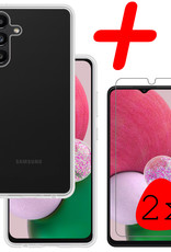 BASEY. Hoes Geschikt voor Samsung A13 5G Hoesje Siliconen Back Cover Case Met 2x Screenprotector - Hoesje Geschikt voor Samsung Galaxy A13 5G Hoes Cover Hoesje - Transparant