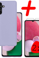 BASEY. Hoes Geschikt voor Samsung A13 5G Hoesje Siliconen Back Cover Case Met 2x Screenprotector - Hoesje Geschikt voor Samsung Galaxy A13 5G Hoes Cover Hoesje - Lila