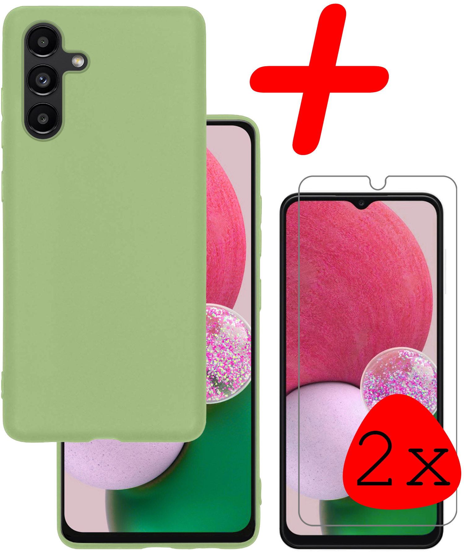BASEY. Hoes Geschikt voor Samsung A13 5G Hoesje Siliconen Back Cover Case Met 2x Screenprotector - Hoesje Geschikt voor Samsung Galaxy A13 5G Hoes Cover Hoesje - Groen