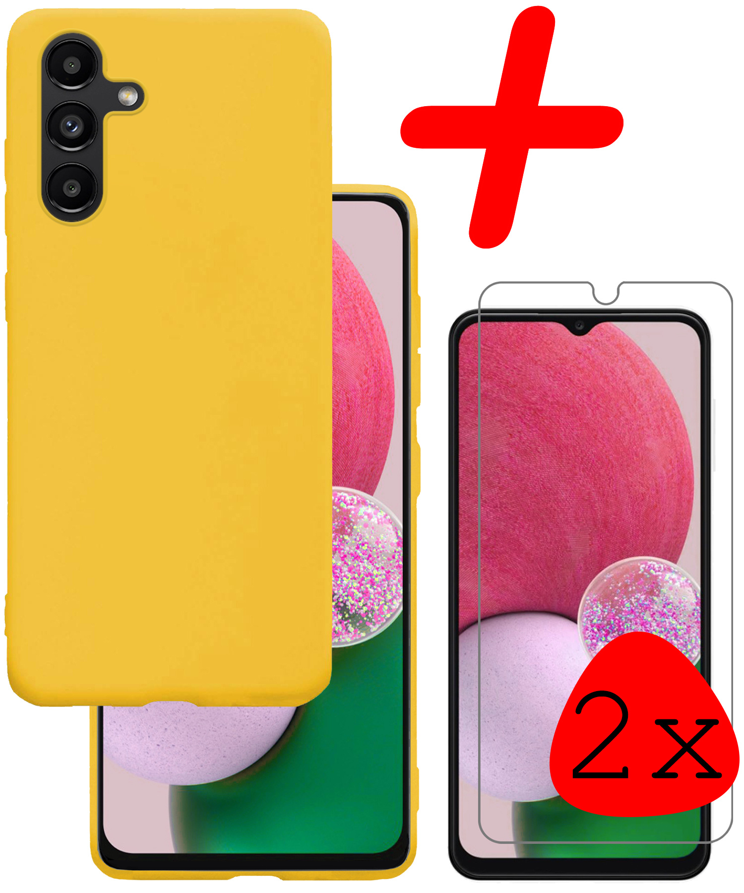 BASEY. Hoes Geschikt voor Samsung A13 5G Hoesje Siliconen Back Cover Case Met 2x Screenprotector - Hoesje Geschikt voor Samsung Galaxy A13 5G Hoes Cover Hoesje - Geel