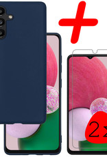 BASEY. Hoes Geschikt voor Samsung A13 5G Hoesje Siliconen Back Cover Case Met 2x Screenprotector - Hoesje Geschikt voor Samsung Galaxy A13 5G Hoes Cover Hoesje - Donkerblauw