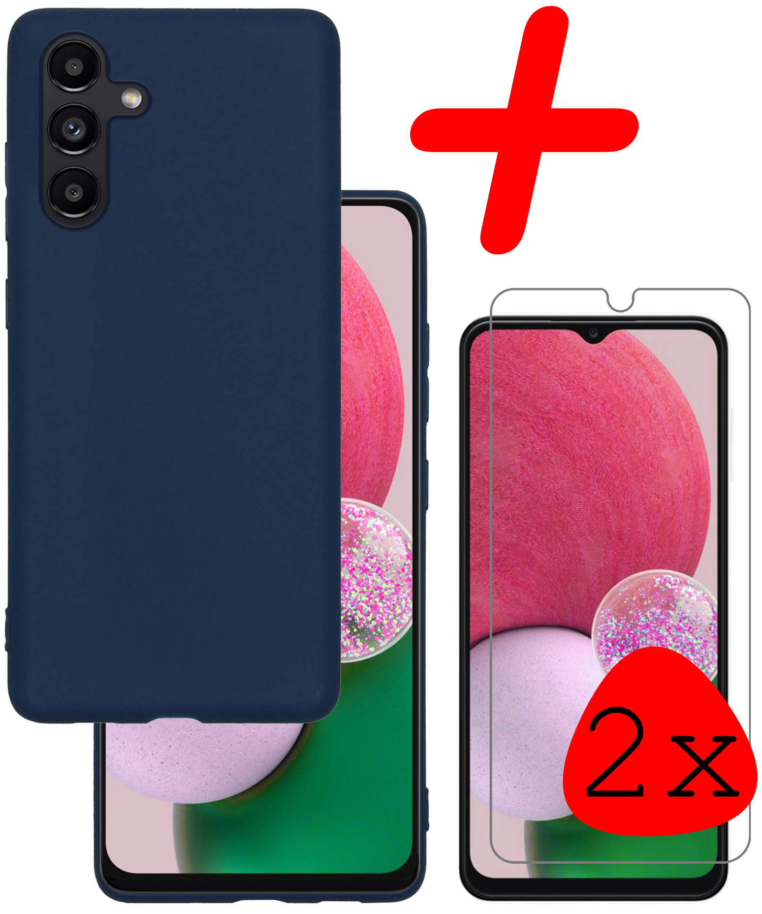 BASEY. Hoes Geschikt voor Samsung A13 5G Hoesje Siliconen Back Cover Case Met 2x Screenprotector - Hoesje Geschikt voor Samsung Galaxy A13 5G Hoes Cover Hoesje - Donkerblauw