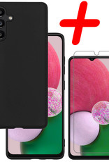 BASEY. Hoes Geschikt voor Samsung A13 5G Hoesje Siliconen Back Cover Case Met Screenprotector - Hoesje Geschikt voor Samsung Galaxy A13 5G Hoes Cover Hoesje - Zwart