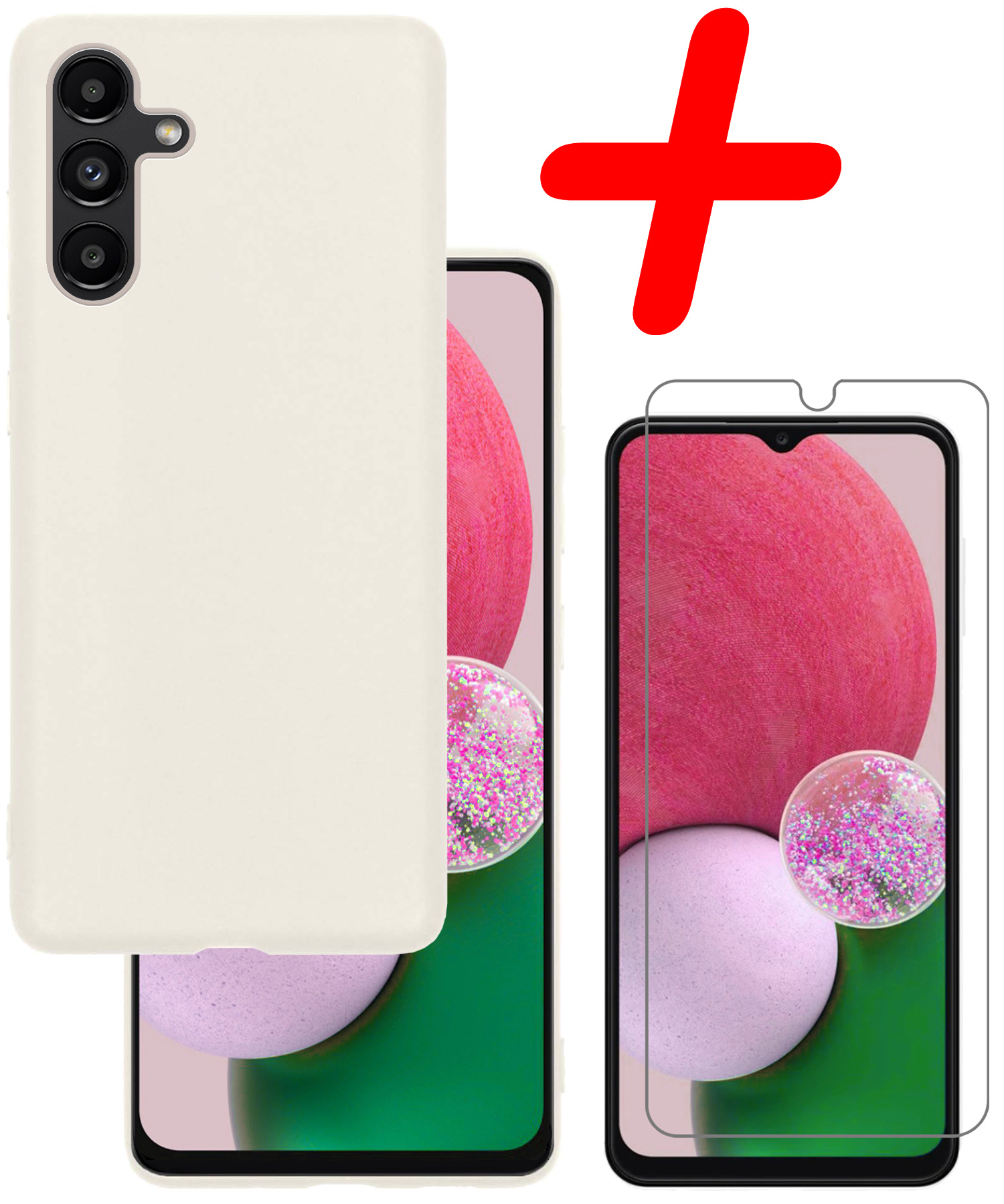 BASEY. Hoes Geschikt voor Samsung A13 5G Hoesje Siliconen Back Cover Case Met Screenprotector - Hoesje Geschikt voor Samsung Galaxy A13 5G Hoes Cover Hoesje - Wit