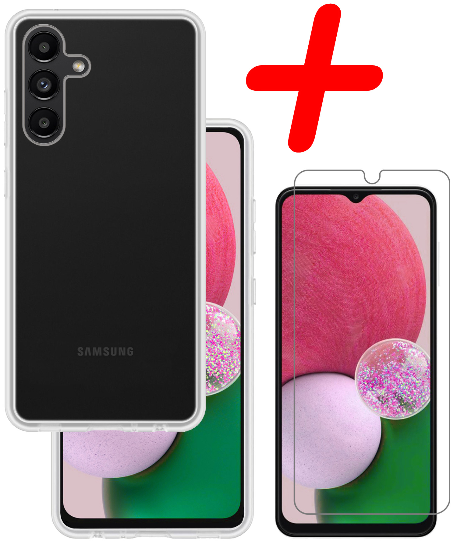 BASEY. Hoes Geschikt voor Samsung A13 5G Hoesje Siliconen Back Cover Case Met Screenprotector - Hoesje Geschikt voor Samsung Galaxy A13 5G Hoes Cover Hoesje - Transparant