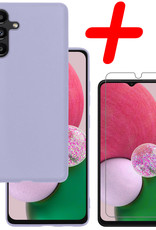 BASEY. Hoes Geschikt voor Samsung A13 5G Hoesje Siliconen Back Cover Case Met Screenprotector - Hoesje Geschikt voor Samsung Galaxy A13 5G Hoes Cover Hoesje - Lila