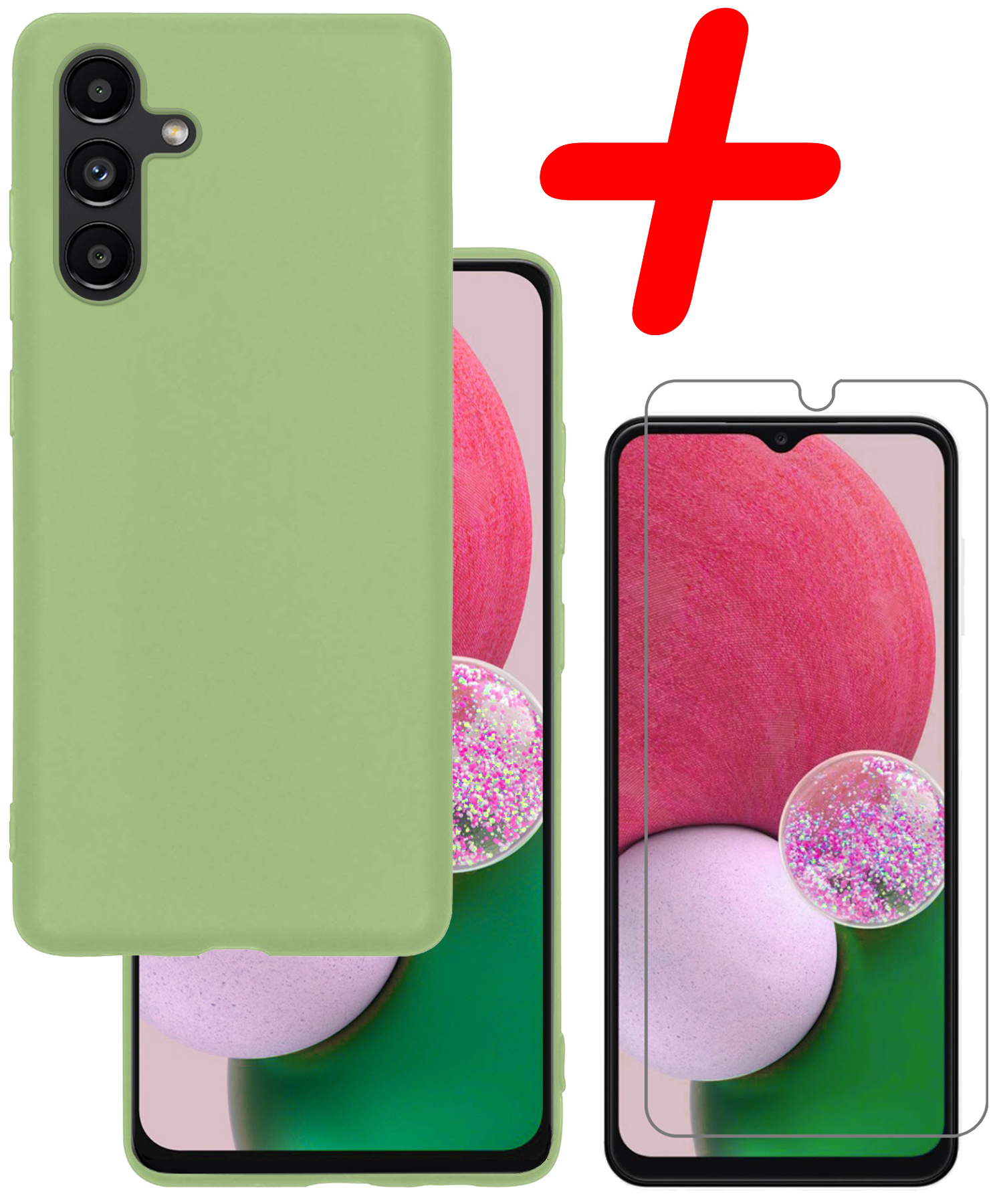 BASEY. Hoes Geschikt voor Samsung A13 5G Hoesje Siliconen Back Cover Case Met Screenprotector - Hoesje Geschikt voor Samsung Galaxy A13 5G Hoes Cover Hoesje - Groen