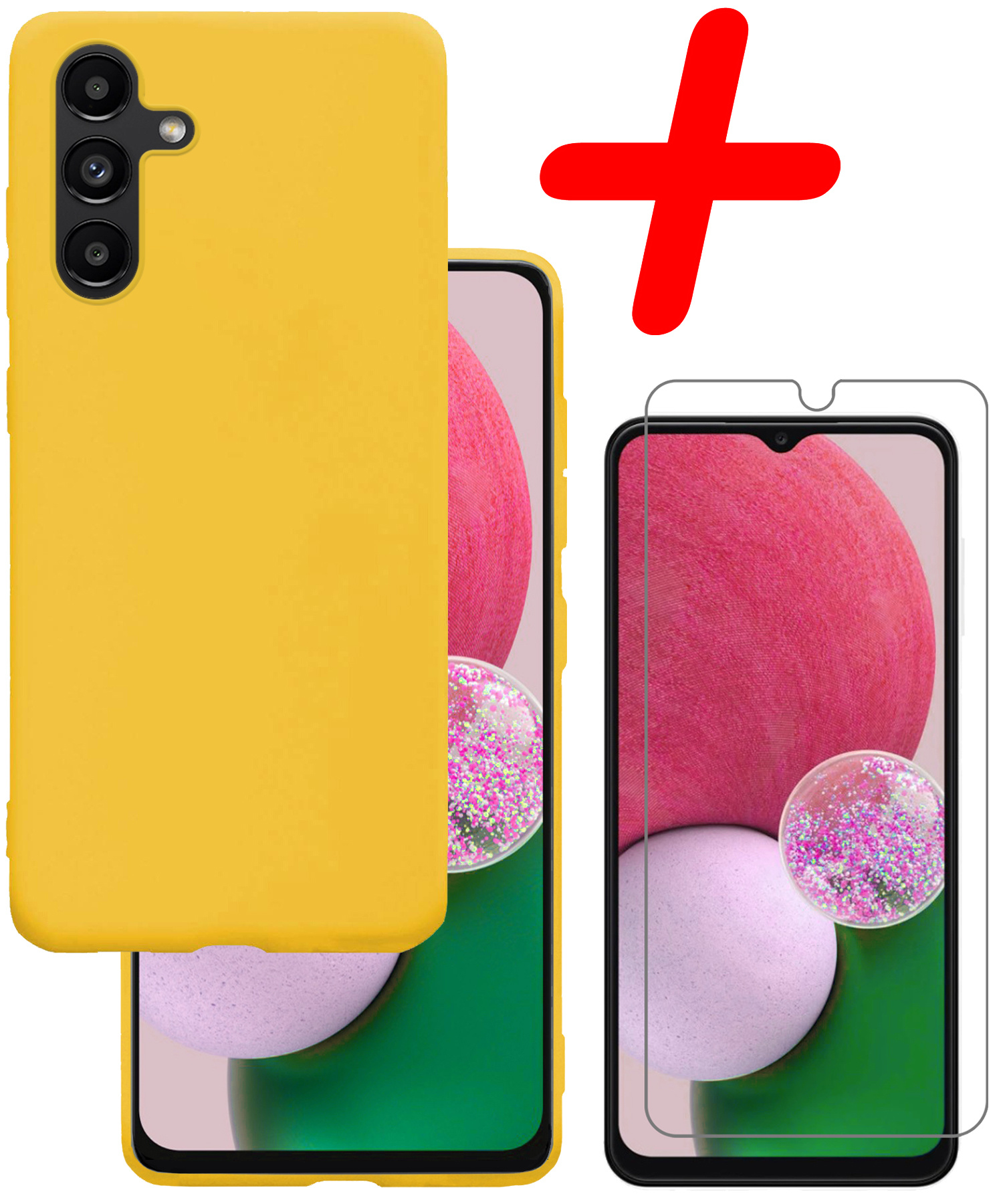 BASEY. Hoes Geschikt voor Samsung A13 5G Hoesje Siliconen Back Cover Case Met Screenprotector - Hoesje Geschikt voor Samsung Galaxy A13 5G Hoes Cover Hoesje - Geel