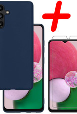 BASEY. Hoes Geschikt voor Samsung A13 5G Hoesje Siliconen Back Cover Case Met Screenprotector - Hoesje Geschikt voor Samsung Galaxy A13 5G Hoes Cover Hoesje - Donkerblauw