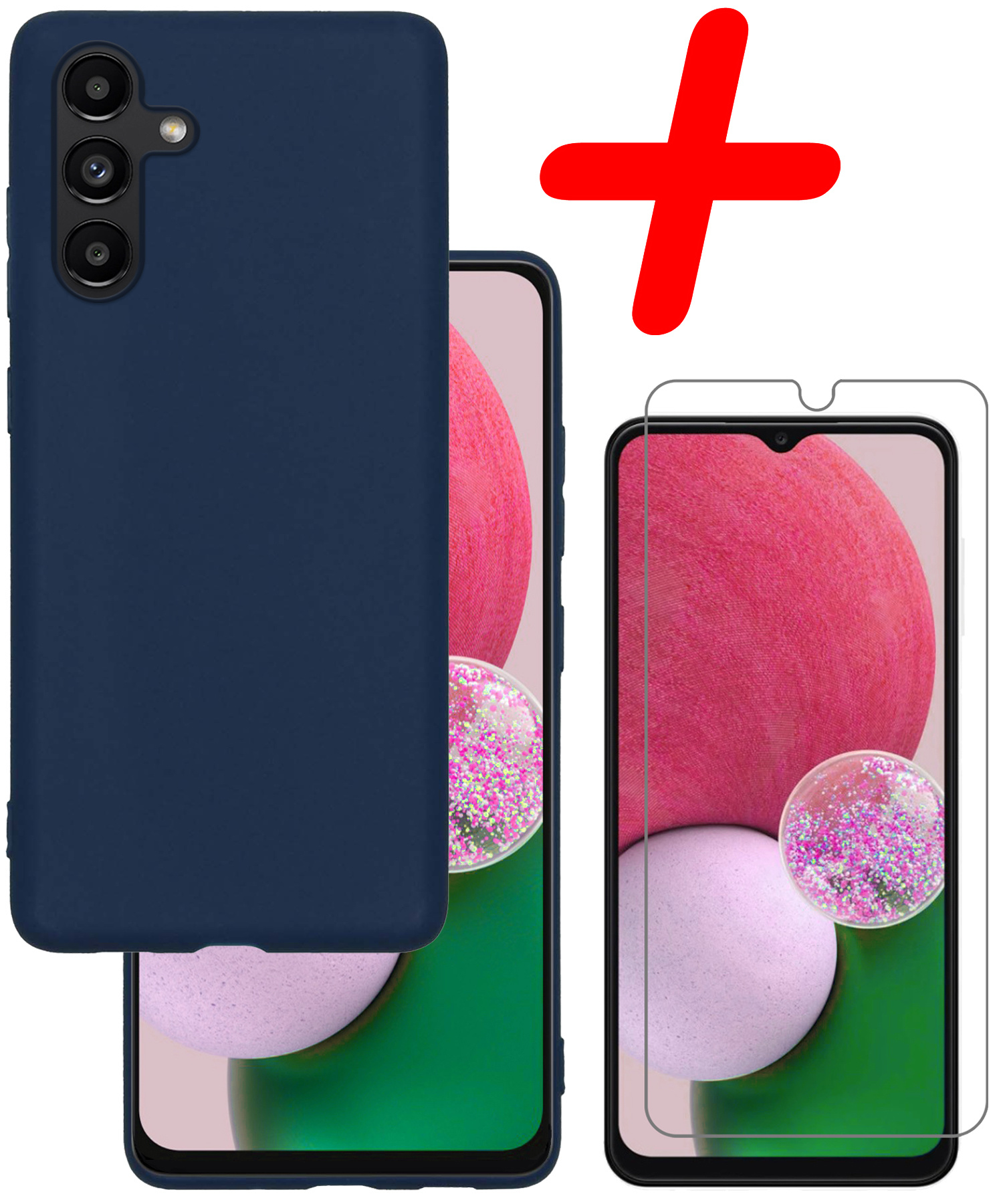 BASEY. Hoes Geschikt voor Samsung A13 5G Hoesje Siliconen Back Cover Case Met Screenprotector - Hoesje Geschikt voor Samsung Galaxy A13 5G Hoes Cover Hoesje - Donkerblauw