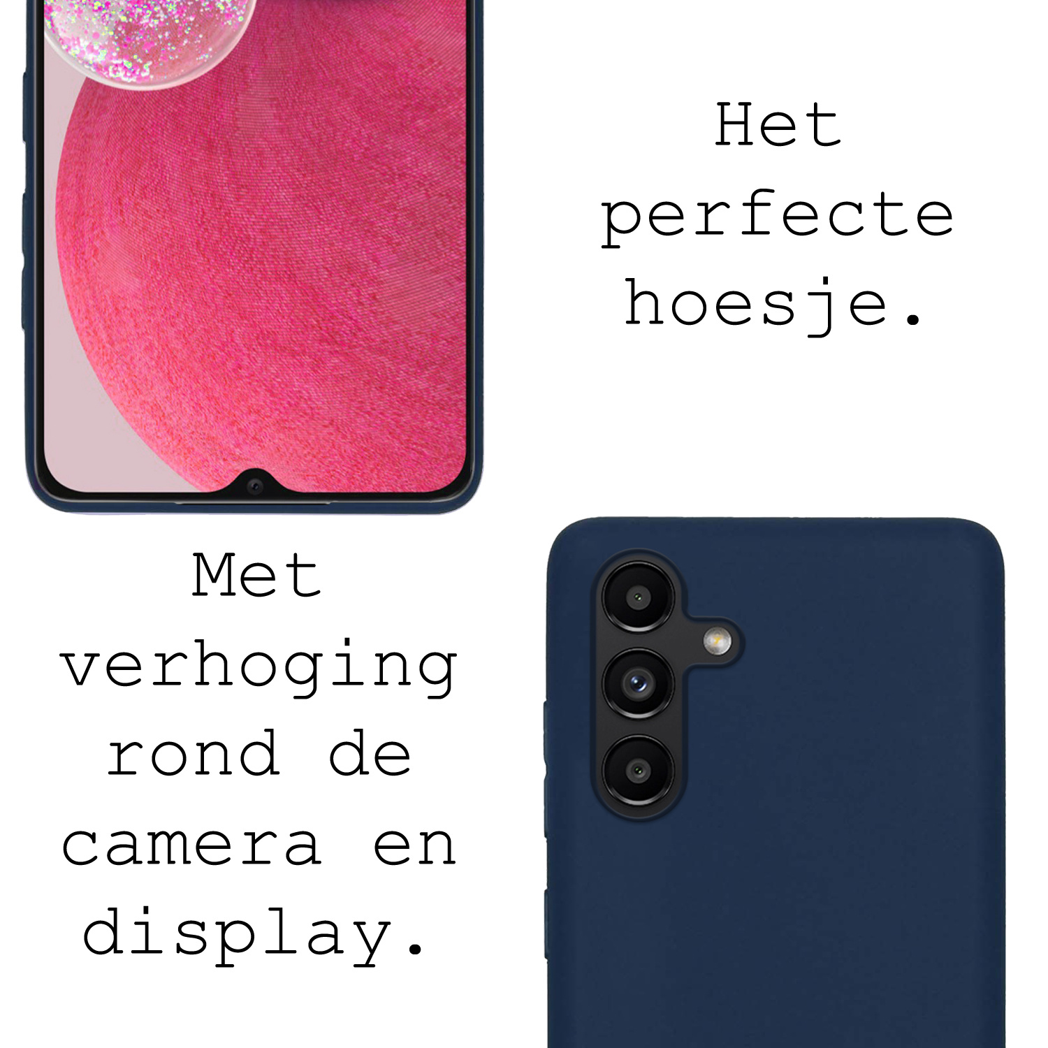 BASEY. Hoes Geschikt voor Samsung A13 5G Hoesje Siliconen Back Cover Case Met Screenprotector - Hoesje Geschikt voor Samsung Galaxy A13 5G Hoes Cover Hoesje - Donkerblauw