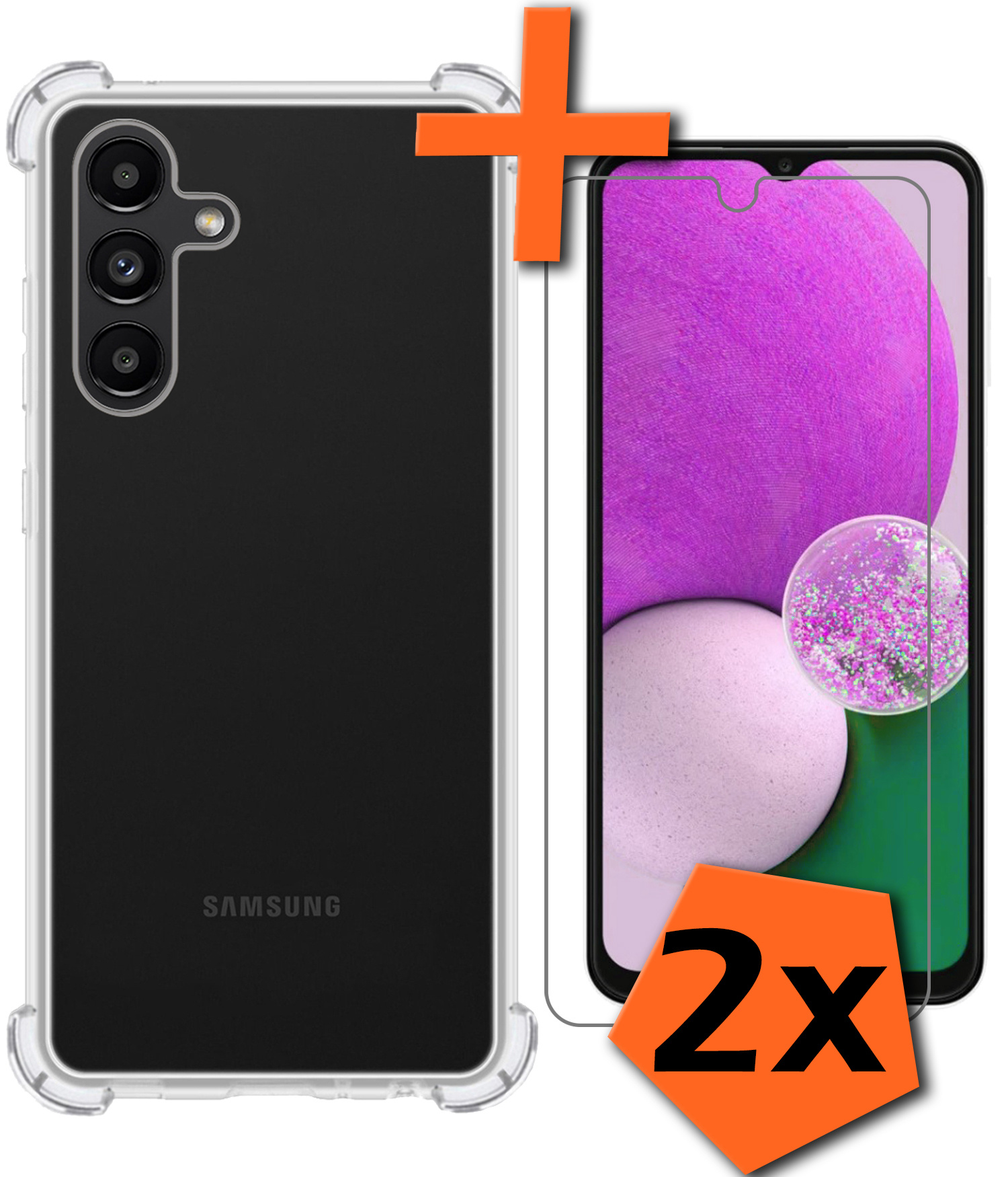 Nomfy Hoesje Geschikt voor Samsung A13 5G Hoesje Shock Proof Cover Case Shockproof Met 2x Screenprotector - Hoes Geschikt voor Samsung Galaxy A13 5G Hoes Siliconen Back Case - Transparant
