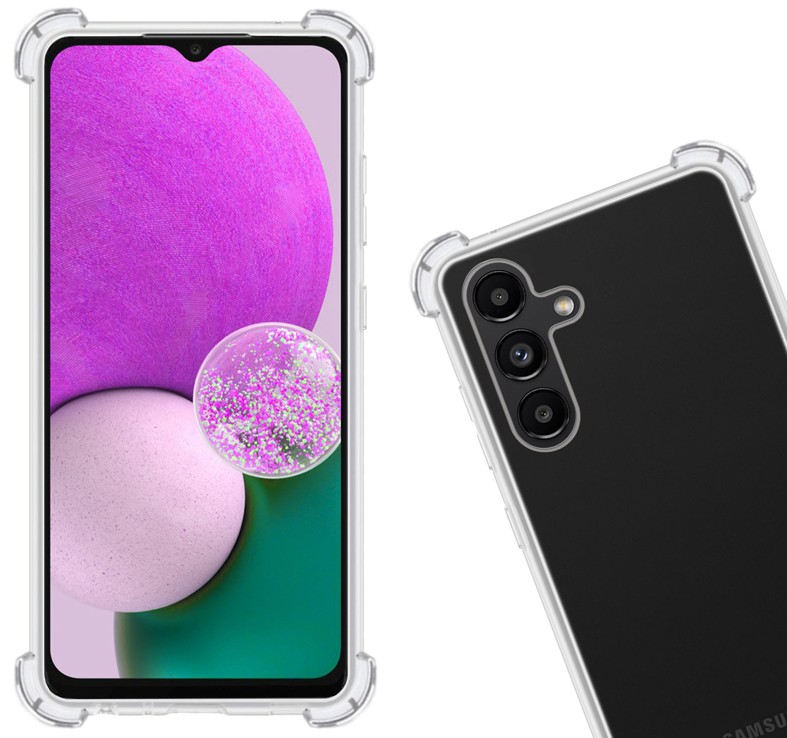 Nomfy Hoesje Geschikt voor Samsung A13 5G Hoesje Shock Proof Cover Case Shockproof Met 2x Screenprotector - Hoes Geschikt voor Samsung Galaxy A13 5G Hoes Siliconen Back Case - Transparant