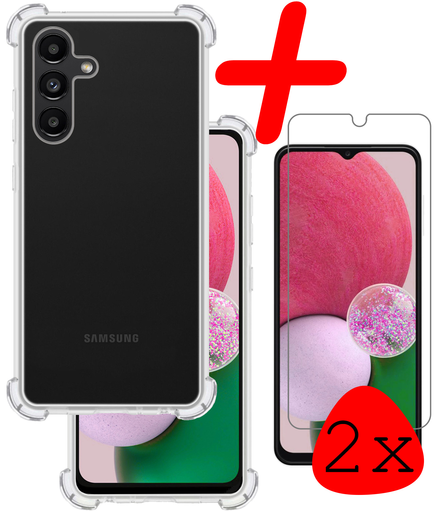 BASEY. Samsung Galaxy A13 5G Hoesje Shock Proof Met 2x Screenprotector Tempered Glass - Samsung Galaxy A13 5G Screen Protector Beschermglas Hoes Shockproof - Transparant