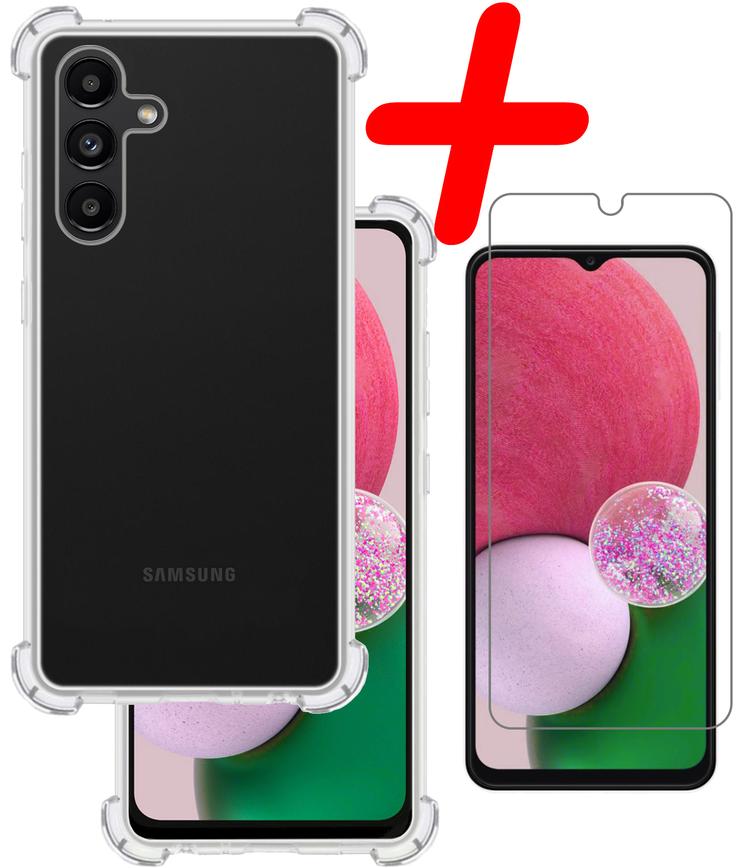 BASEY. Hoes Geschikt voor Samsung A13 5G Hoesje Shock Proof Case Hoes Siliconen Met Screenprotector - Hoesje Geschikt voor Samsung Galaxy A13 5G Hoes Cover Shockproof - Transparant