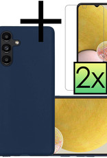 NoXx Hoes Geschikt voor Samsung A13 5G Hoesje Cover Siliconen Back Case Hoes Met 2x Screenprotector - Donkerblauw