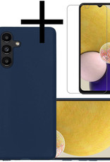 NoXx Hoes Geschikt voor Samsung A13 5G Hoesje Cover Siliconen Back Case Hoes Met Screenprotector - Donkerblauw