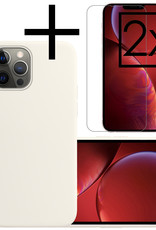 NoXx Hoes Geschikt voor iPhone 13 Pro Hoesje Cover Siliconen Back Case Hoes Met 2x Screenprotector - Wit
