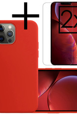 NoXx Hoes Geschikt voor iPhone 13 Pro Hoesje Cover Siliconen Back Case Hoes Met 2x Screenprotector - Rood