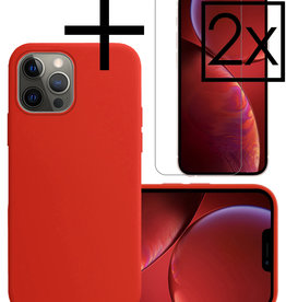 NoXx NoXx iPhone 13 Pro Hoesje Siliconen Met 2x Screenprotector Met Dichte Notch - Rood