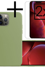 NoXx Hoes Geschikt voor iPhone 13 Pro Hoesje Cover Siliconen Back Case Hoes Met 2x Screenprotector - Groen
