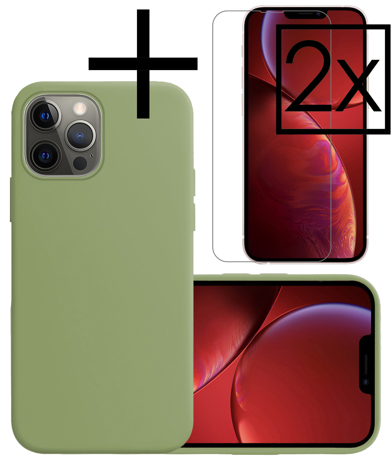 NoXx Hoes Geschikt voor iPhone 13 Pro Hoesje Cover Siliconen Back Case Hoes Met 2x Screenprotector - Groen