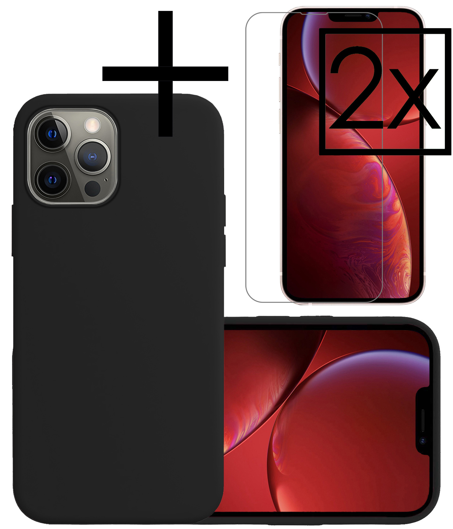 NoXx Hoes Geschikt voor iPhone 13 Pro Max Hoesje Cover Siliconen Back Case Hoes Met 2x Screenprotector - Zwart