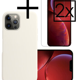 NoXx NoXx iPhone 13 Pro Max Hoesje Siliconen Met 2x Screenprotector Met Dichte Notch - Wit