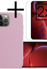 NoXx Hoes Geschikt voor iPhone 13 Pro Max Hoesje Cover Siliconen Back Case Hoes Met 2x Screenprotector - Lila