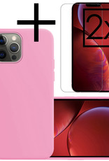 NoXx Hoes Geschikt voor iPhone 13 Pro Max Hoesje Cover Siliconen Back Case Hoes Met 2x Screenprotector - Lichtroze