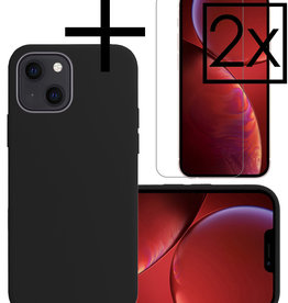 NoXx NoXx iPhone 13 Hoesje Siliconen Met 2x Screenprotector Met Dichte Notch - Zwart