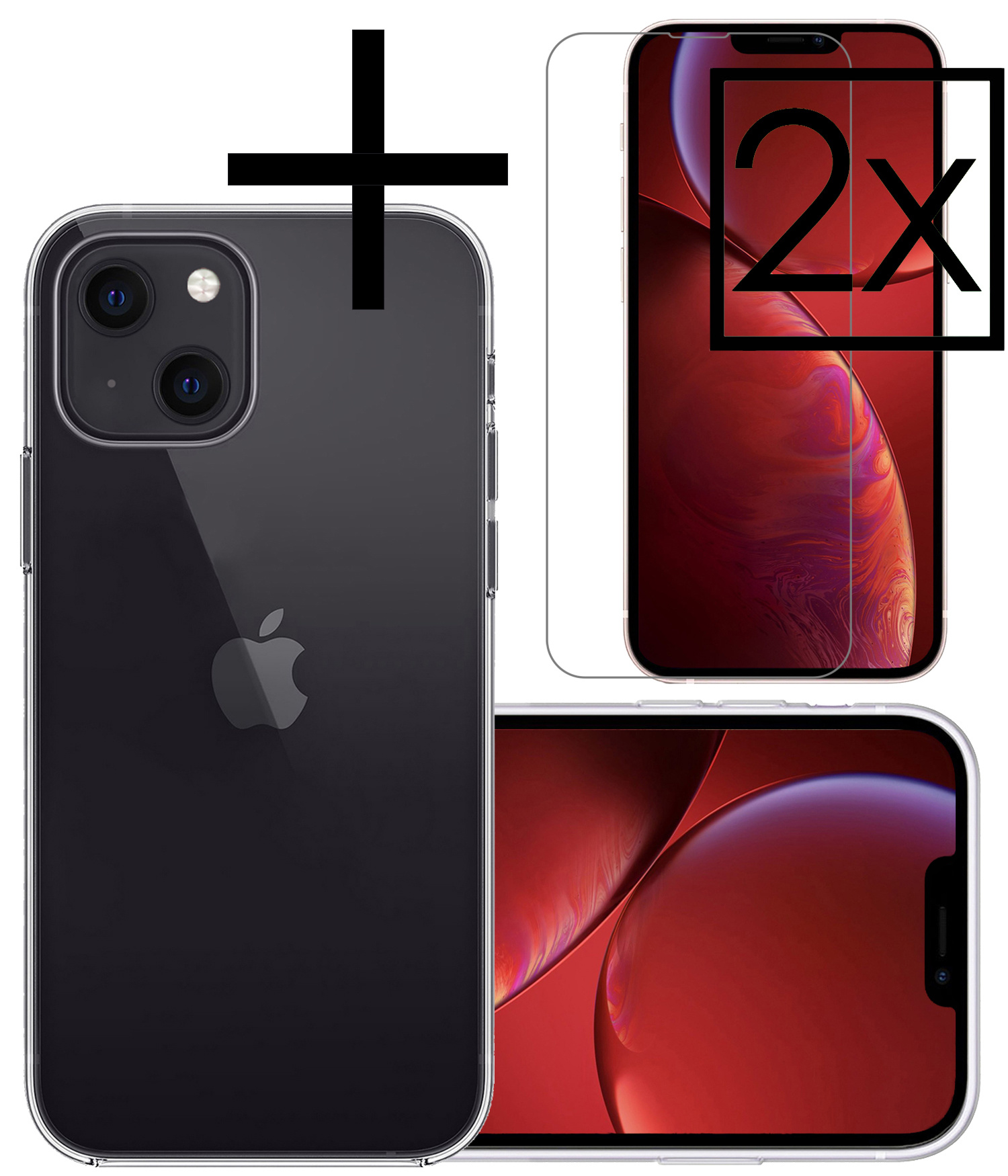 NoXx Hoes Geschikt voor iPhone 13 Hoesje Cover Siliconen Back Case Hoes Met 2x Screenprotector - Transparant